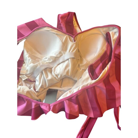 Eloquii Womens Plus Size 22 Striped Pink Ruffled One-Piece Swimsuit - Picture 4 of 6